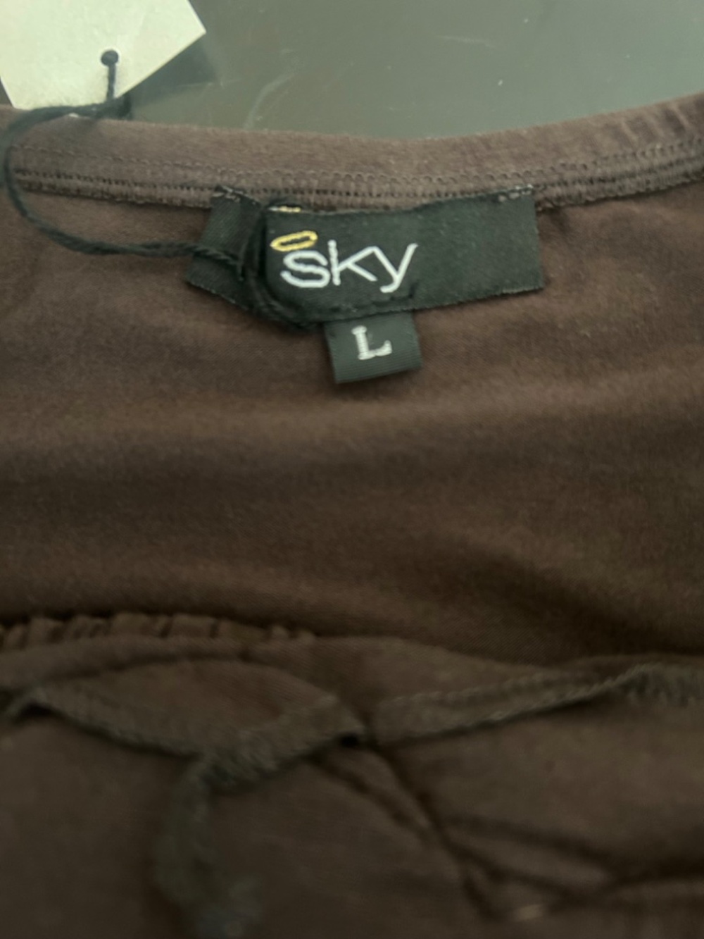 Sky Brown Top with Turquoise Stone-Whipstitched faux Leather Waistband.NWT. Sz L - Picture 8 of 15